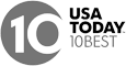 Logo featuring "10" in a circle and "USA TODAY 10BEST" text beside it.