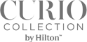 The image shows the "Curio Collection by Hilton" logo in gray text on a transparent background.